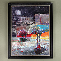 'Night' - Night-Themed Impressionist Urbanscape Mixed Media Painting