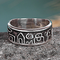 Sterling silver band ring, 'Eternal Home' - Artisan-Made Rural Life-Inspired Sterling Silver Band Ring