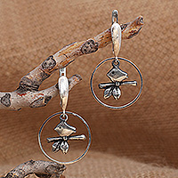 Sterling silver dangle earrings, 'Perching Birds' - Whimsical Silver Dangle Earrings with Perching Bird Motifs