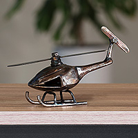 Recycled metal sculpture, 'The Helicopter' - Contemporary-Themed Recycled Metal Helicopter Sculpture