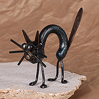 Recycled metal sculpture, 'Startled Feline' - Fair Trade Cat-Themed Recycled Metal Sculpture from Armenia