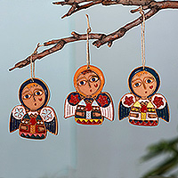 Ceramic ornaments, 'Armenian Angels' (set of 3) - Hand-Painted Angel-Themed Ceramic Ornaments (Set of 3)