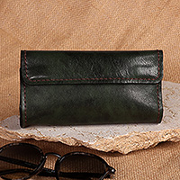 Leather eyeglasses case, 'Visual Green' - Handcrafted 100% Leather Eyeglasses Case in Dark Green Hues