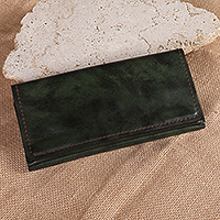 Leather wallet, 'Forest Wealth' - Minimalist Dark Green 100% Leather Wallet Made in Armenia