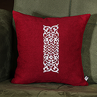 Embroidered cushion cover, 'Wine Tradition' - Artisan-Made Folk Art Acrylic Embroidered Wine Cushion Cover