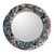 Ceramic mirror, 'Teal Reflections' - Speckle-Patterned Teal and Ivory Glazed Round Ceramic Mirror