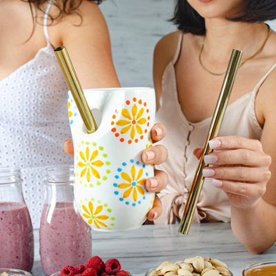 Set of 2 Stainless Steel Thick Smoothie Straws - Golden Hydration