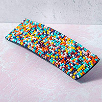 Beaded hair barrette, 'Carnival' - colourful Beaded Hair Barrette from India