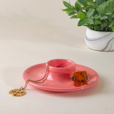 Ceramic salt rimmer, 'Fiesta Time' - Multi-use Colorful Salt Rimmer or Egg Cup from Morocco
