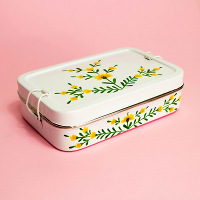 Hand Painted Tiffin Lunchbox 2 Compartment Lunchbox, Traditional