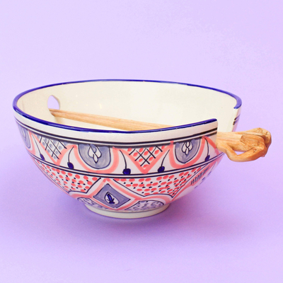 Ceramic noodle bowl, 'Sana' - colourful Ceramic Noodle Ramen Bowl from Tunisia