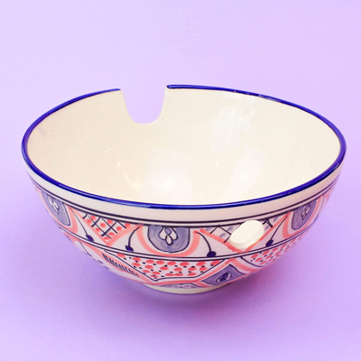 Ceramic noodle bowl, 'Sana' - colourful Ceramic Noodle Ramen Bowl from Tunisia