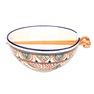 Keramik-Nudelschale, 'Sana' - Bunte Keramik-Nudel-Ramen-Schüssel aus Tunesien