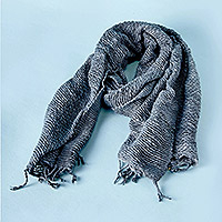 Cotton scarf, 'Grey Beginnings' - 100% Cotton Handwoven Fair Trade Scarf from Thailand
