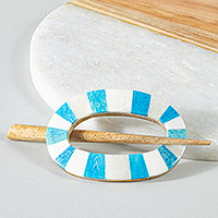 Bone and mango wood hair pin, 'Coastal Chic' - Turquoise Bone and Wood Hair Pin Accessory from India