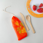 Bamboo utensils, 'Eco Dining' - Reusable Bamboo Utensils with Upcycled Sari Bag from India