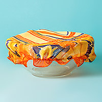 Upcycled fabric bowl cover, 'Sweet Sari' - Upcycled Sari Fabric Bowl Cover from India