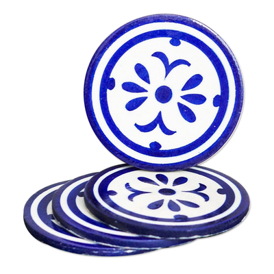 Posavasos de cerámica, (juego de 4) - Juego de 4 posavasos de cerámica azul fabricado en la India