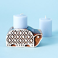 Wooden candle holder, 'Turtle Glow' - Wooden Turtle Candle Holder from India