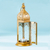 Hängender Kerzenhalter aus Aluminium und Glas, „Golden Nights“ (mittel) – goldfarbene Hängelaterne mit dekorativem Glas