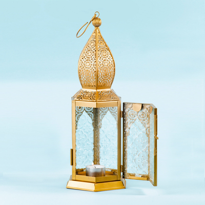 Aluminum and glass hanging candle holder, Golden Minaret