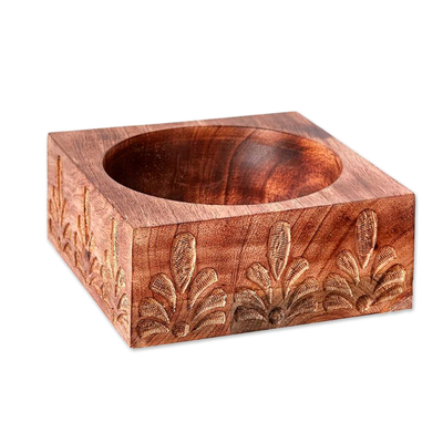 Mango wood catchall, 'Keeper' - Hand Carved Mango Wood Catchall from India