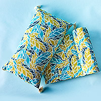 Cotton pillow cover, 'Leafy Tropics' - Colorful Cotton Pillow Cover with Banana Leaf Motif