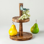 Wood tiered serving tray, 'Gracious Host' - Handcrafted Two Tier Round Serving Tray from India