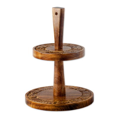 Wood tiered serving tray, 'Gracious Host' - Handcrafted Two Tier Round Serving Tray from India