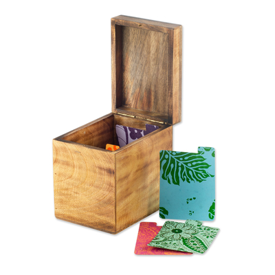 Mango wood box, 'Seed Storage' - Wooden Seed Packet Organizer with Recycled Paper Dividers