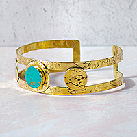 Gold-plated brass and magnesite cuff bracelet, 'Juliette Cuff' - Gold Plated Brass and Stone Cuff from India