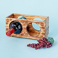 Wood wine rack, 'Natural Charm' - Handcrafted Mango Wood Wine Rack from India