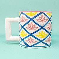 Ceramic mug, 'Asma' - Colorful Handpainted Ceramic Mug from Morocco