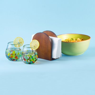 Curated gift box with napkin holder, glass set, and bowl, 'Party Host' - Curated Gift Box for the Best Party Host