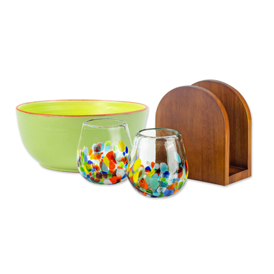 Curated gift box with napkin holder, glass set, and bowl, 'Party Host' - Curated Gift Box for the Best Party Host