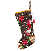 Felted wool stocking, 'Festive Garden' - Handfelted and Embroidered Floral Christmas Stocking