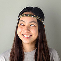 Beaded cotton headband, 'Passementerie' - Handmade Glass Bead Headband from India