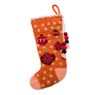 Felted wool stocking, 'Ornamental Delight' - Handfelted and Embroidered Christmas Stocking