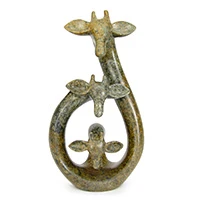 Serpentine stone sculpture, 'Giraffe Trio' - Handcrafted Serpentine Stone Giraffe Sculpture from Africa