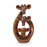 Serpentine stone sculpture, 'Giraffe Family of Three' - Handcrafted Serpentine Stone Giraffe Sculpture from Africa
