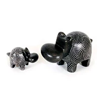 Soapstone sculptures, 'Grey Hippo Mother and Child' (set of 2) - Set of 2 Handcarved Soapstone Hippo Sculpture from Africa