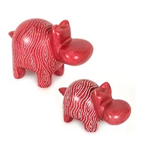 Soapstone sculptures, 'Rose Hippo Mother and Child' (set of 2) - Set of 2 Handcarved Soapstone Hippo Sculpture from Africa
