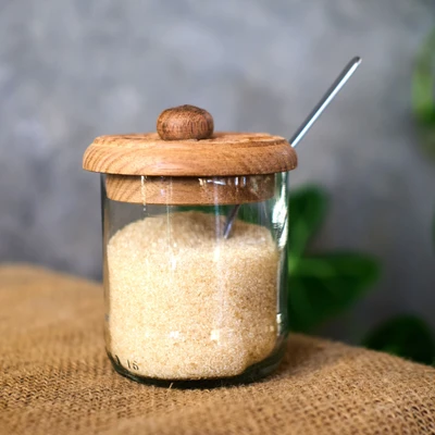 Glass condiment jar, 'Crafty Condiments' - Handmade Glass Sugar Jar from Africa