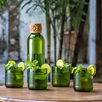 Upcycled juice glasses, 'Dafu Green' (pair) - Pair of Upcycled African Wine Bottle Juice Glasses