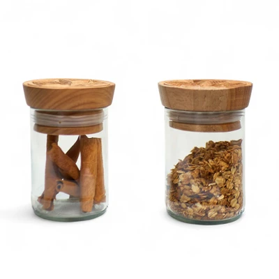 Upcycled glass jars, 'Hiliki Holders' (large, pair) - Handcrafted Pair of Upcycled Glass Kitchen Jars with Lids