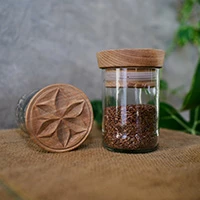 Upcycled glass jars, 'Hiliki Holder' (medium, pair) - Handcrafted Pair of Upcycled Glass Kitchen Jars with Lids