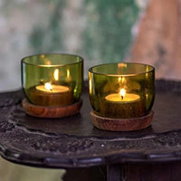 Upcycled glass candle holders, 'Sustainable Light' (pair) - Pair of Upcycled Glass Tealight Candle Holders from Zanzibar