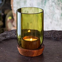 Upcycled glass candle holder, 'Sustainable Light' - Upcycled Glass Tealight Candle Holder from Zanzibar