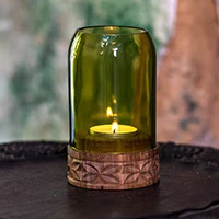 Upcycled glass candle holder, 'Eco Light' - Upcycled Glass Tealight Candle Holder from Zanzibar