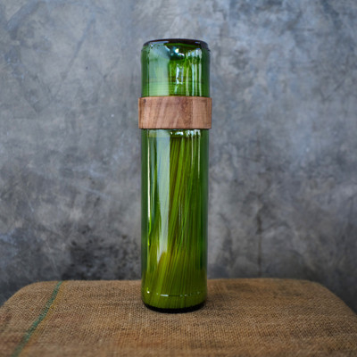 Upcycled glass container, 'Vanilla Bean' - Upcycled Glass and Wood Container Handcrafted in Zanzibar